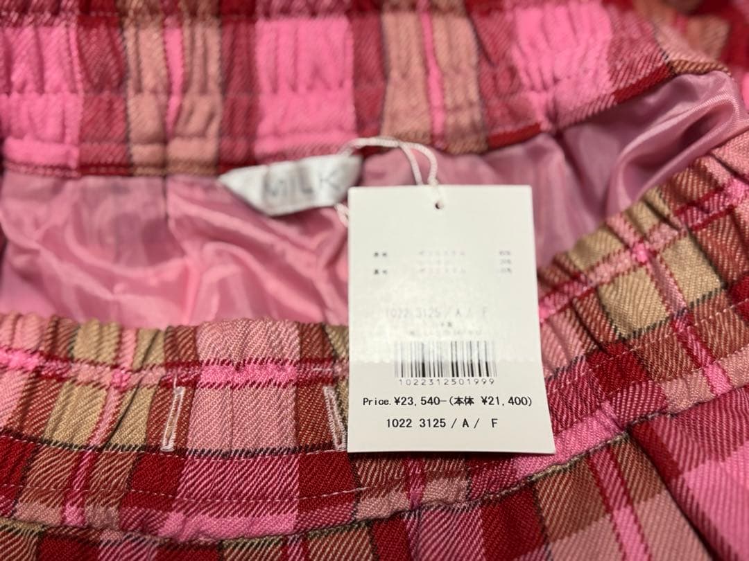 スカート MILK Check Pleats Skirt Pink & Red