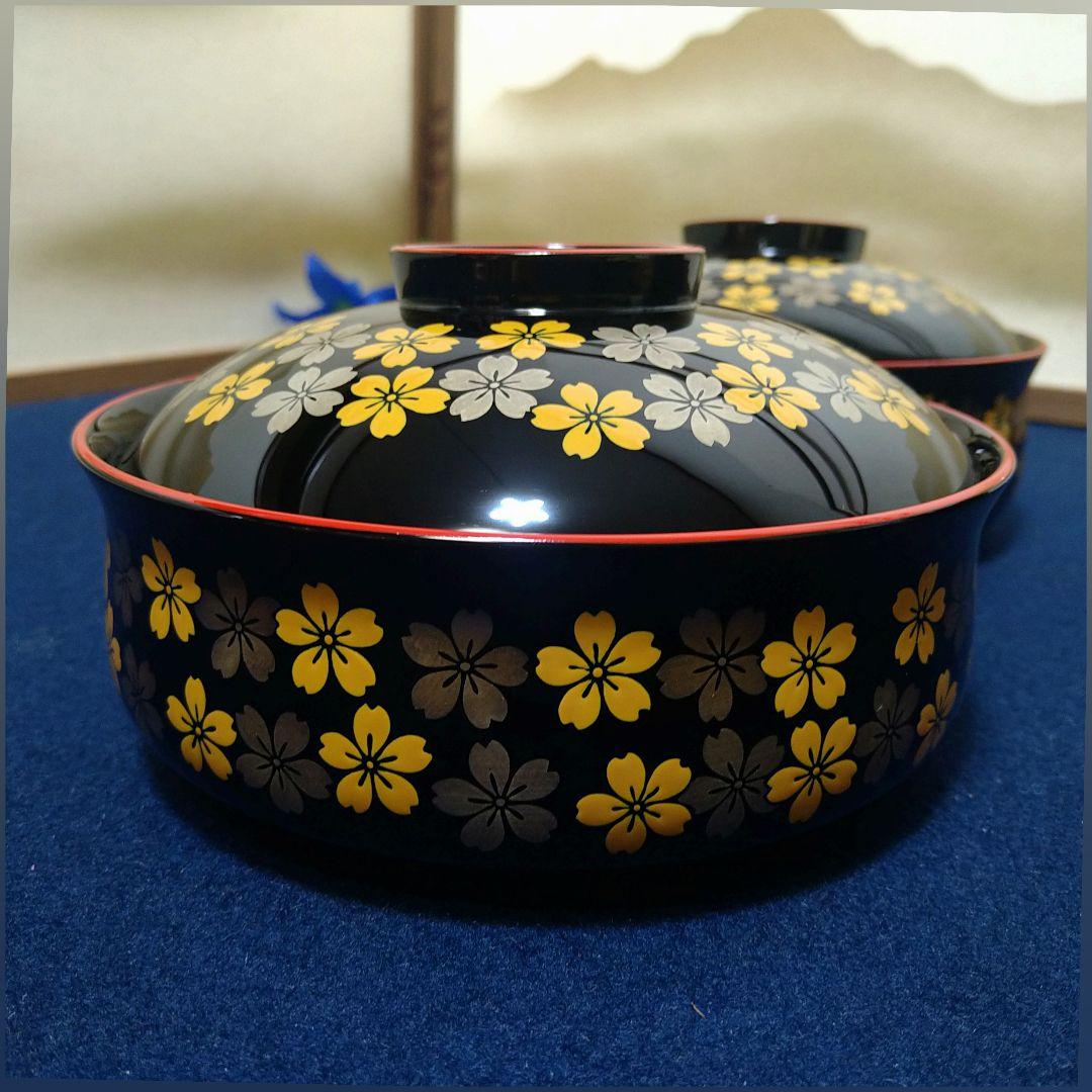 AH12 辻石斎 煮物椀2客未使用 独楽塗 菓子器1点口径16.5cm木製漆器