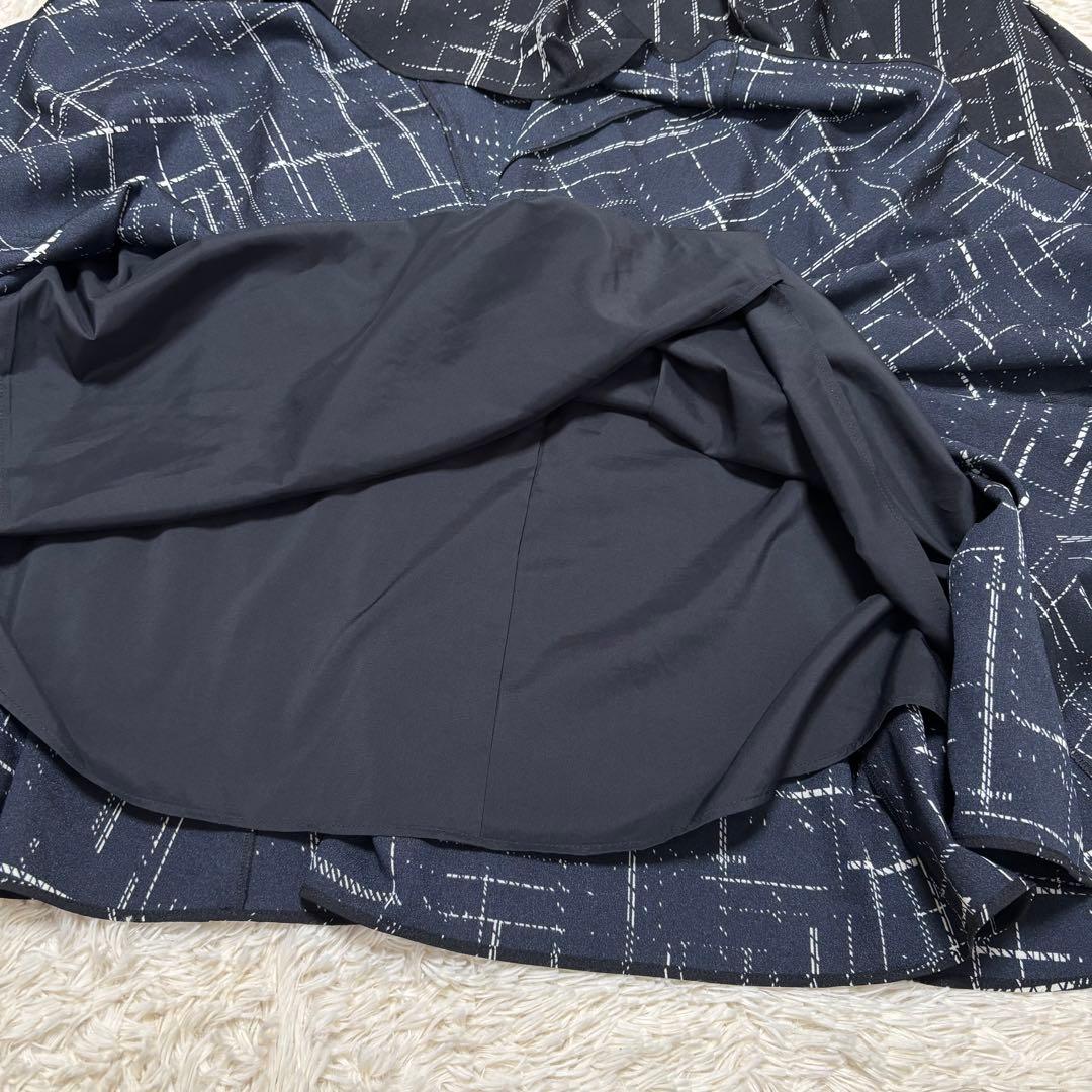 23区 【洗える】モノクロトーンプリント ロングスカート 大きいサイズ フレア
