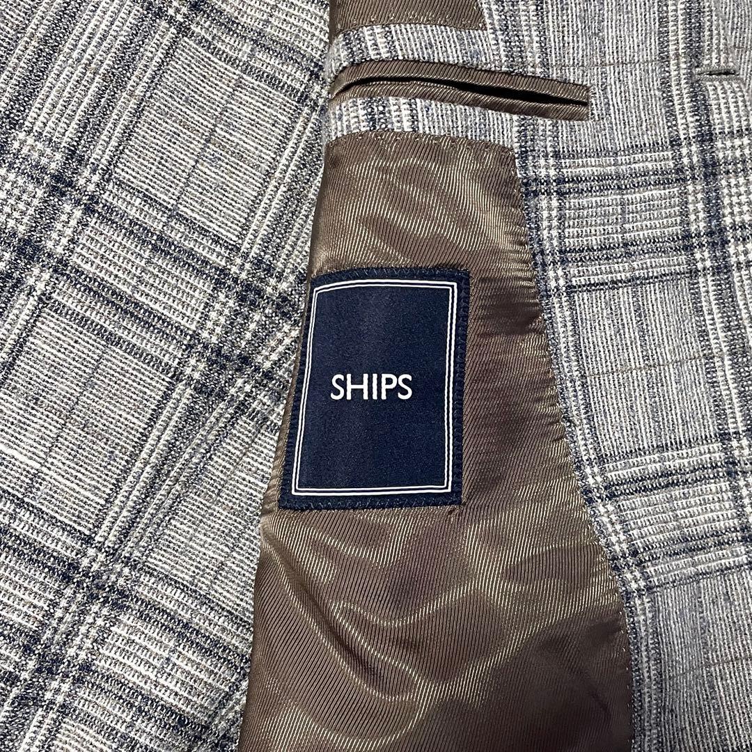 SHIPS イタリア生地 麻 絹 テーラードジャケット 48 チェック