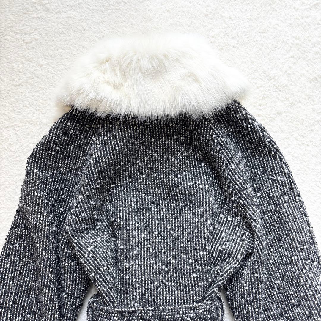 エピヌ feminine fur collar long coat ツイード