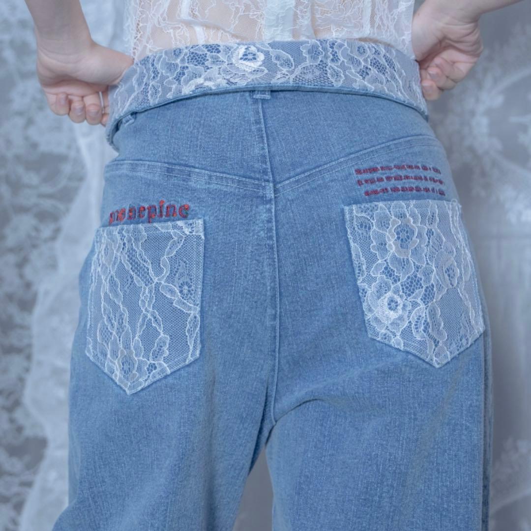 monepine レースドッキングデザインデニムパンツ モネピネ かきぶちももの