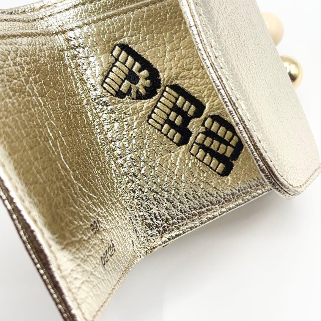 未使用箱付き✨️イアパピヨネ×ペッツ×ペルケ がま口三つ折り財布 ゴールド 刺繍