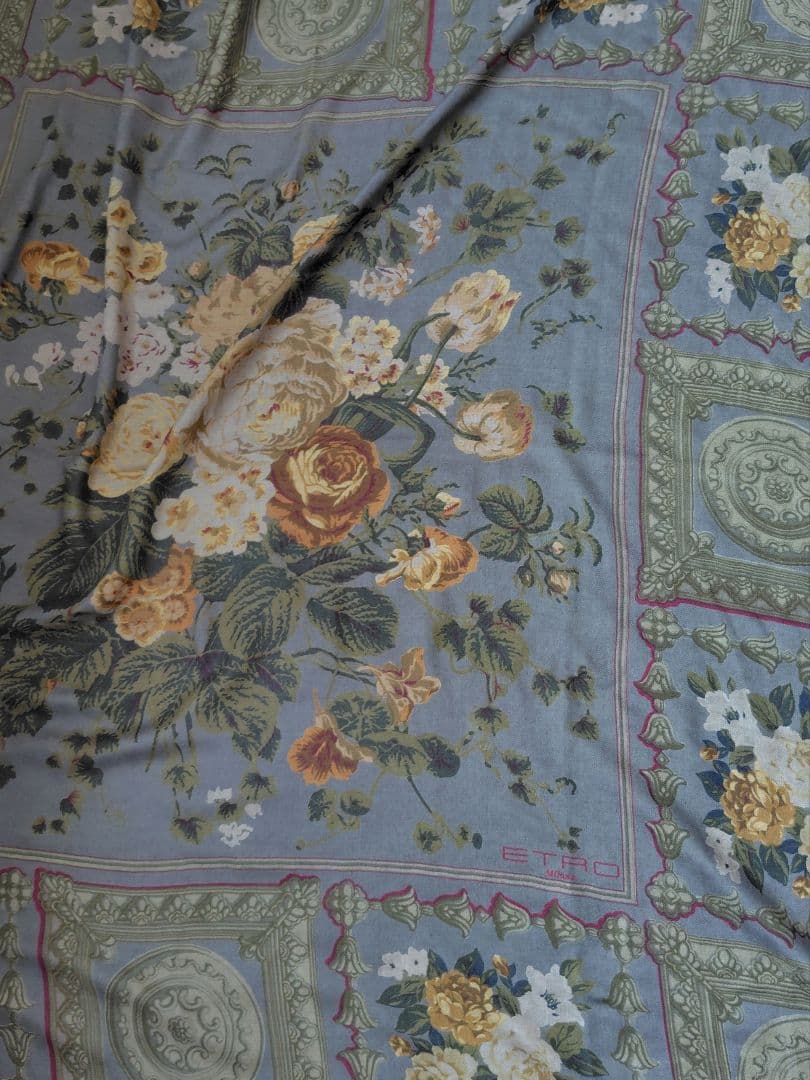 ETRO 超大判ストール 花柄 グリーン系