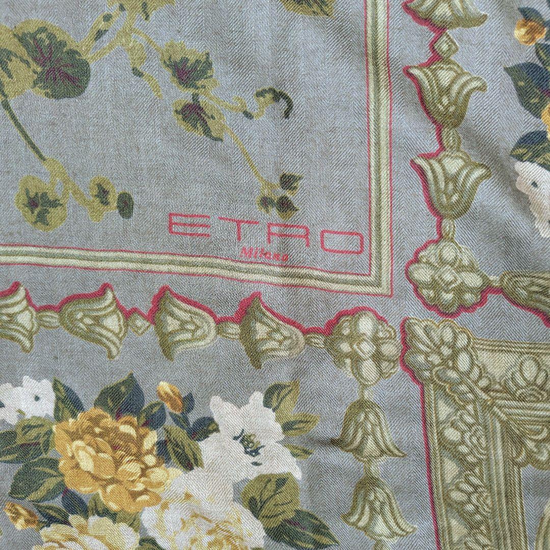 ETRO 超大判ストール 花柄 グリーン系
