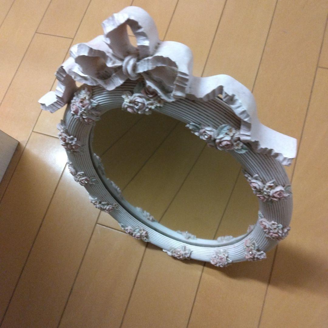 花柄フォトフレーム ホワイト アンティーク調and卓上花柄装飾ミラー