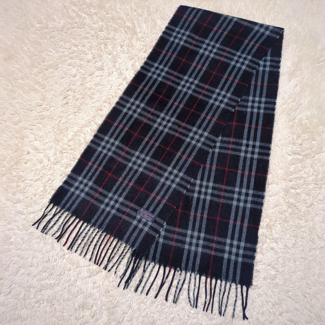 美品！BURBERRY　ラムウールマフラー　ノバチェック　ネイビー