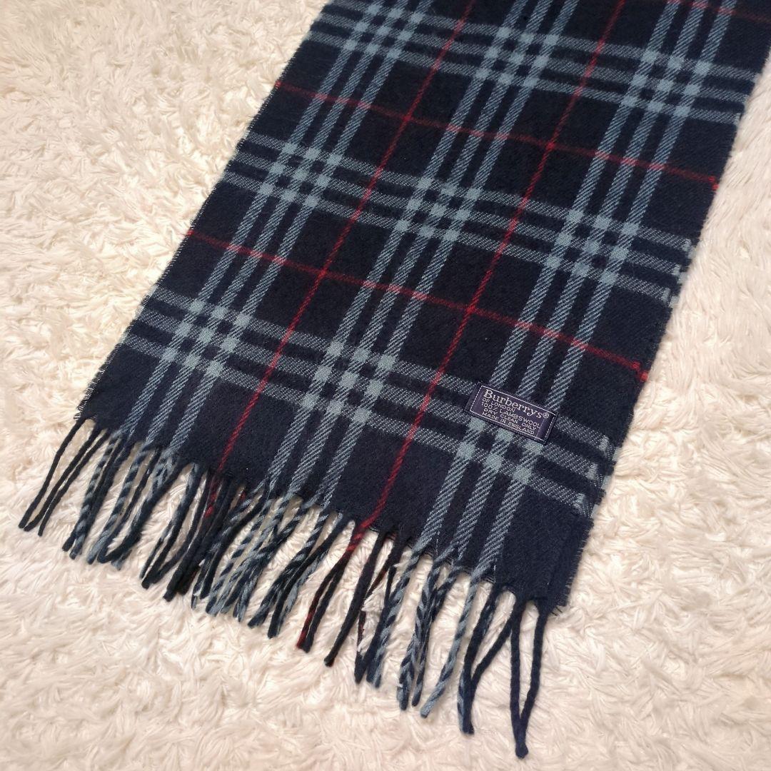 美品！BURBERRY　ラムウールマフラー　ノバチェック　ネイビー