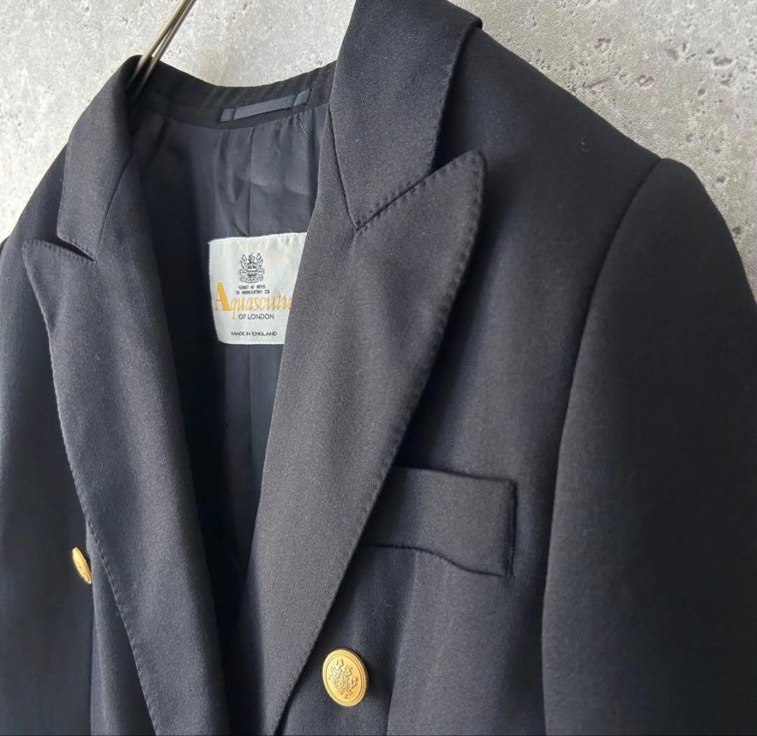 Aquascutum ダブル テーラードジャケット 紺ブレ 金ボタン