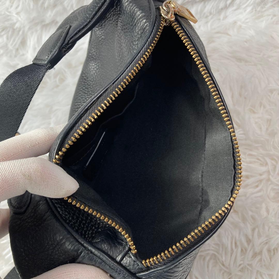 極美品　コーチ　ウェストポーチ　2way 黒　レザー　ダブルファスナー
