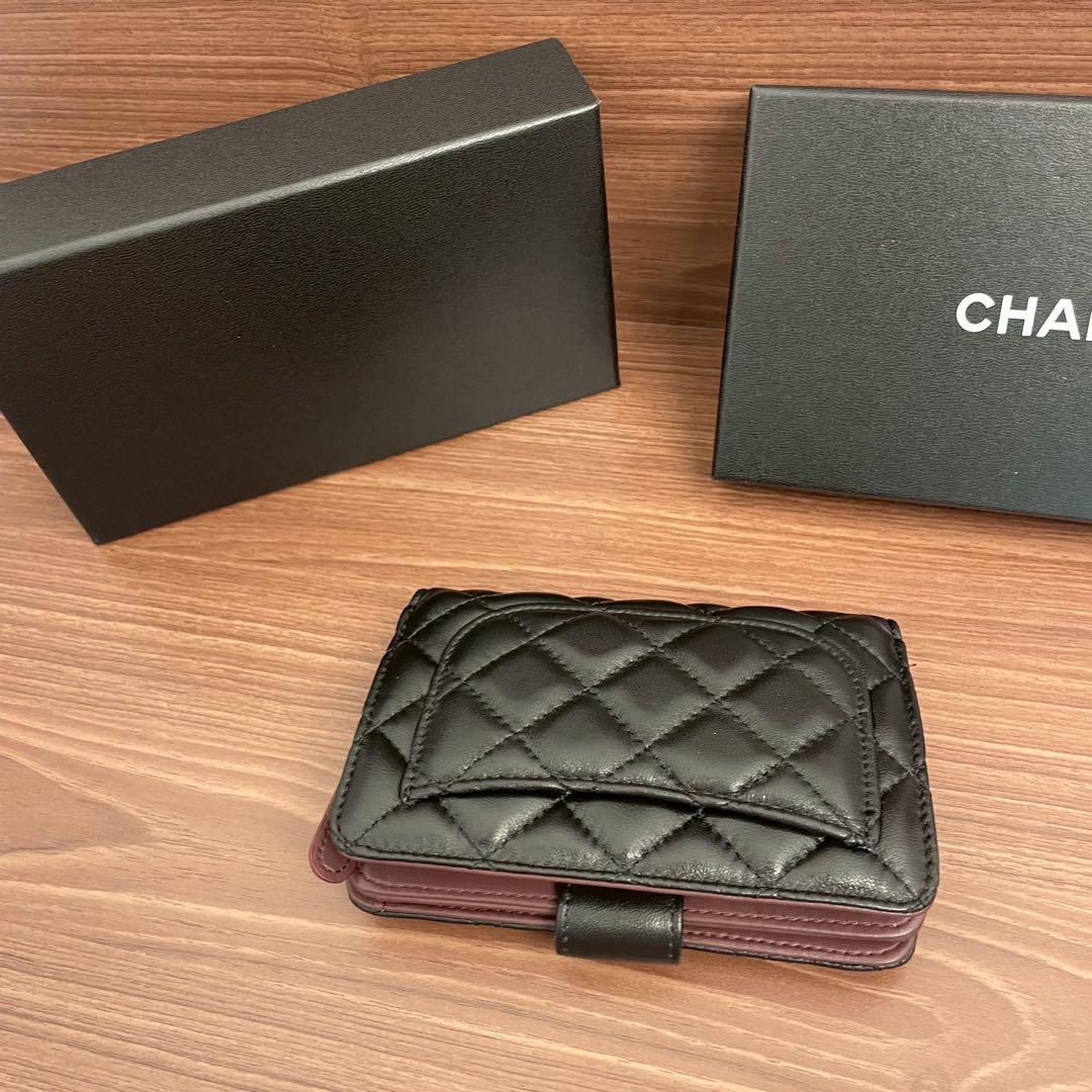 CHANEL シャネル マトラッセ ラムスキン二つ折り財布 ブラックゴールド金具