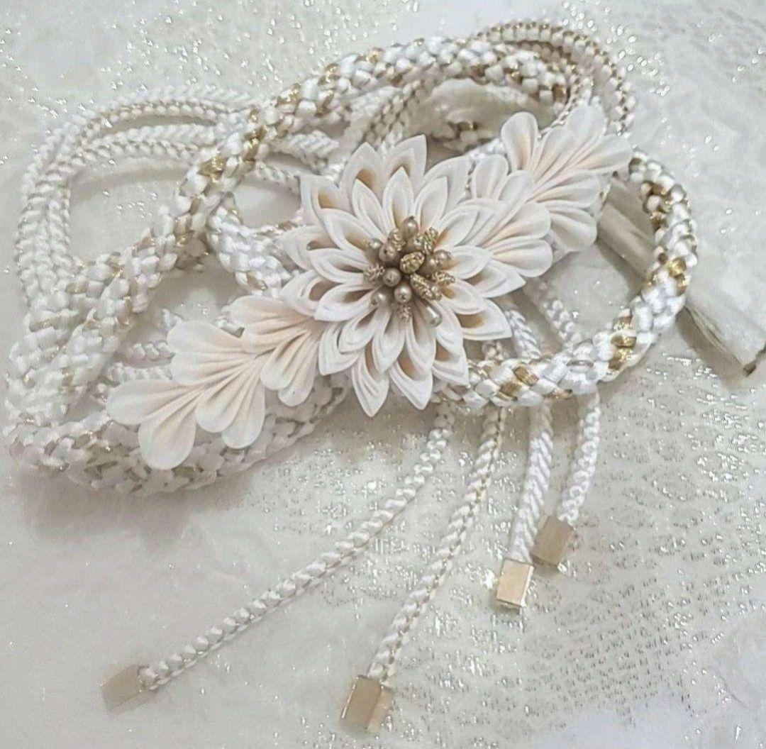 新品 振袖用 帯締め 帯〆 つまみ細工 剣菊 正絹 成人式 結婚式 つまみ飾り