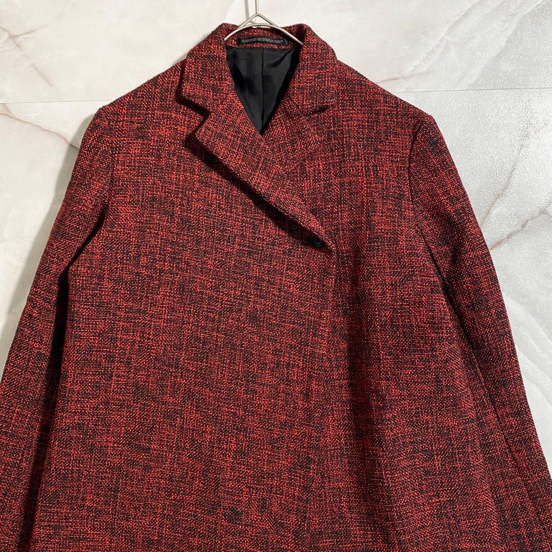B17780 美品 Y's ツイード アシンメトリー ダブルジャケット 赤系