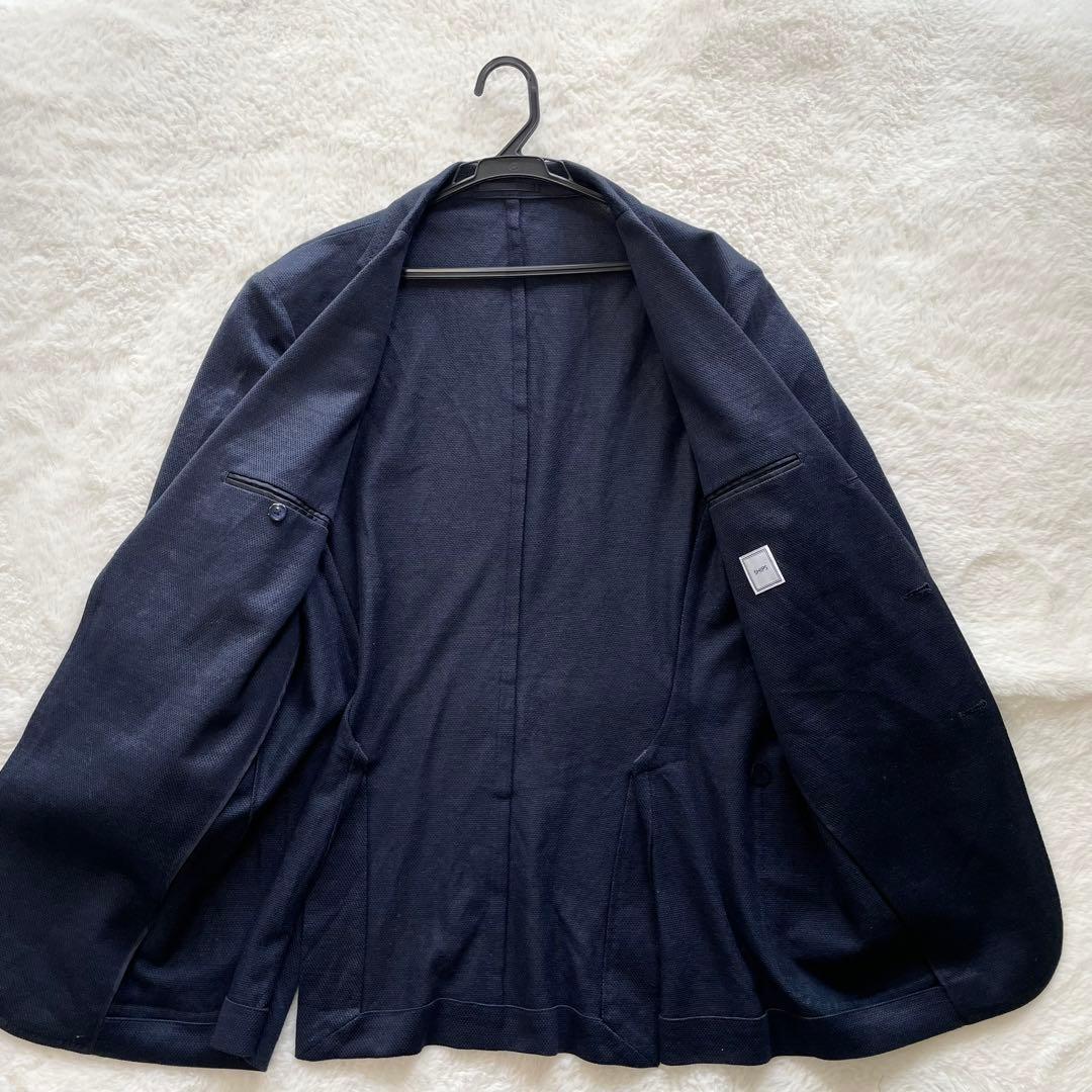 【現行XL】シップス　サマージャケット　リネン100 鹿の子　ネイビー