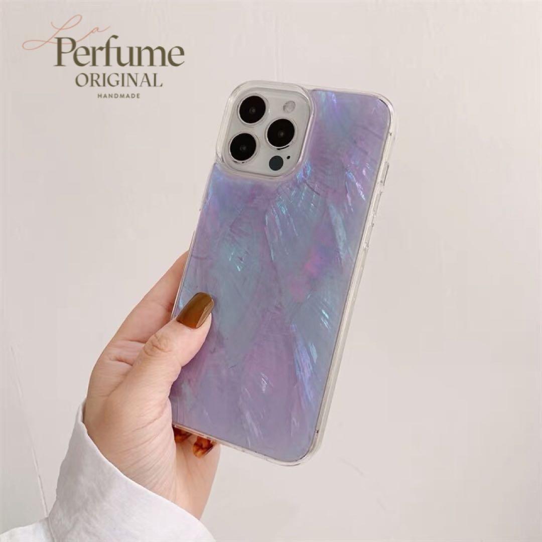 キラキラ天然シェル♡パープル✨紫色 オリジナル iPhoneケース 貝殻 手作り