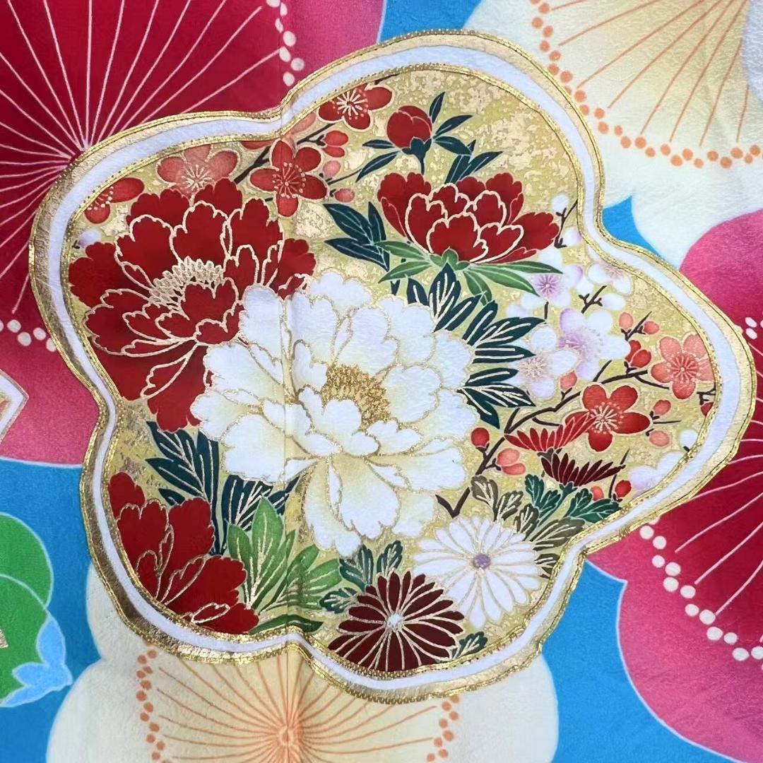 【美品】 振袖セット 正絹 レトロモダン 水色 S*13 ●