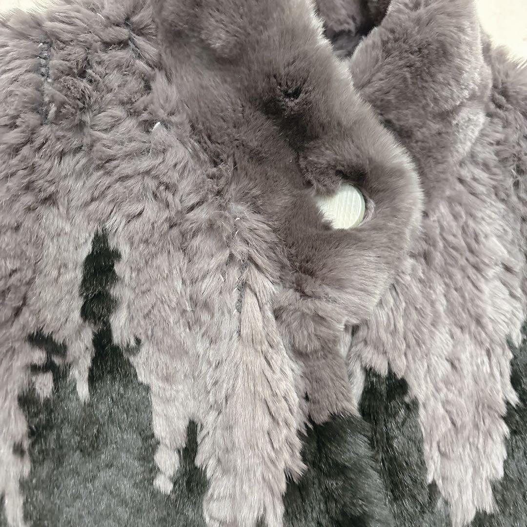 AJK Ace Fur Knit ファーコート 切替デザイン グレー×ブラック