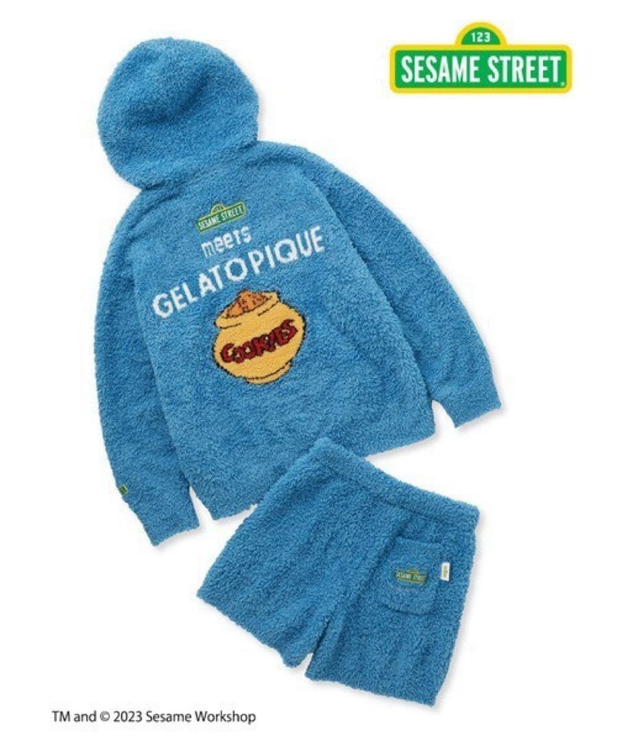 ジェラートピケ　セサミ　クッキーモンスター　パーカー　ショートパンツ　セット