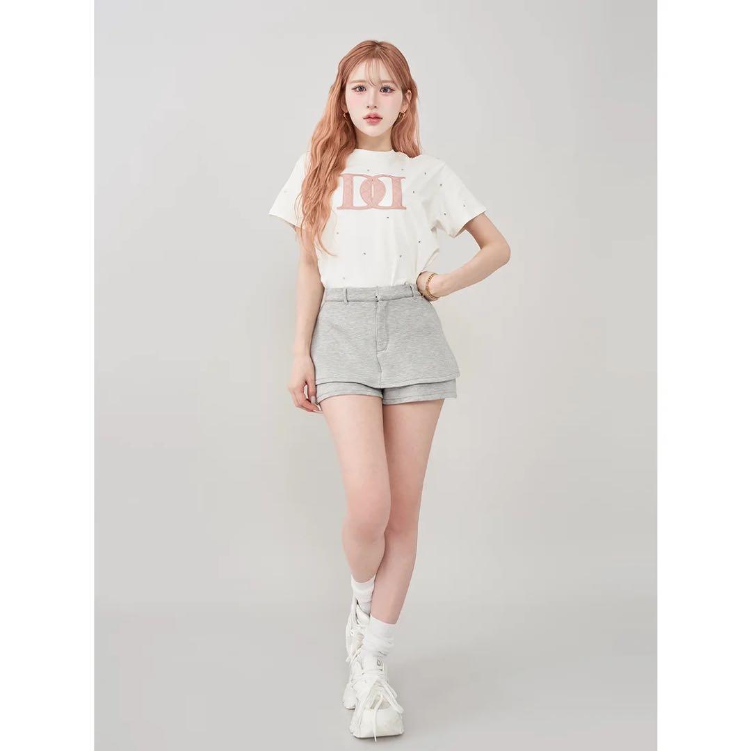 新品タグ付 ホワイト ダーリッチ キルティングアップリケビジューTシャツ フリー