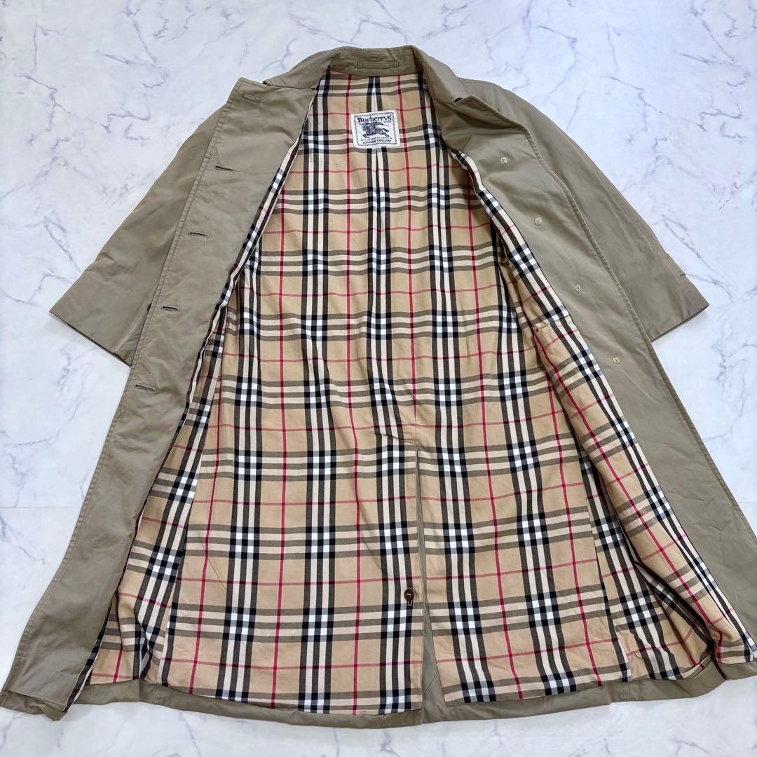 美品 バーバリー ステンカラーコート L カーキ ノバチェック レディース
