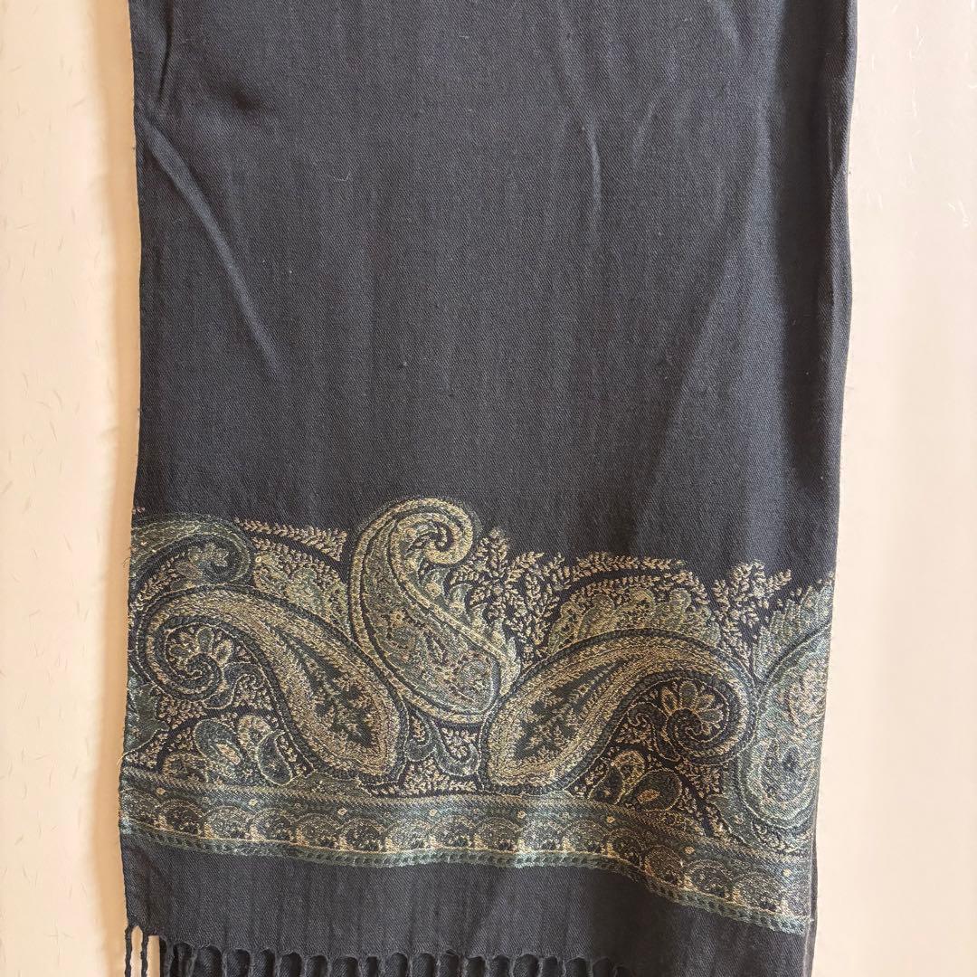 ETRO ウール カシミヤ ペイズリー柄 大判 ストール 深緑 レディース