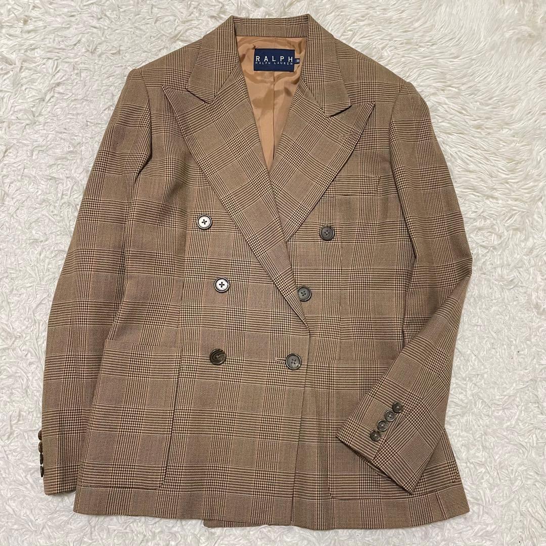 美品 ラルフローレン グレンチェック ブレザー ハニーベージュ 11/L相当