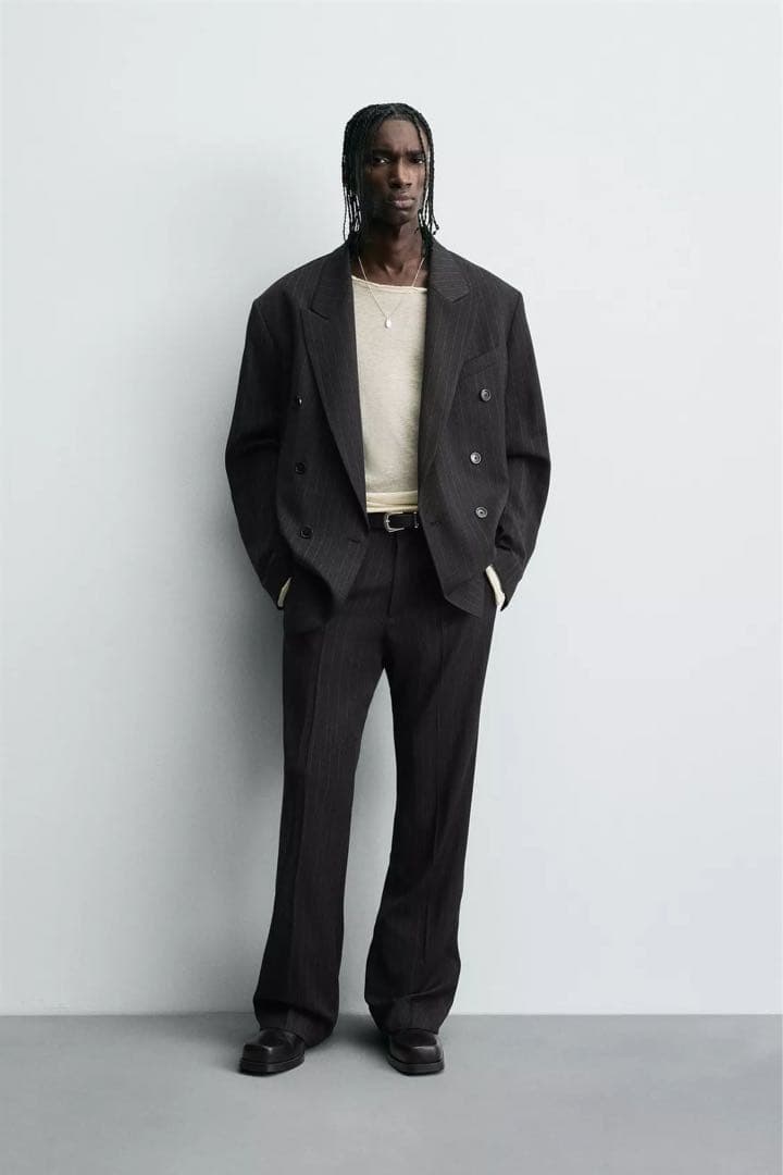 ZARA ザラ ダブルブレスト ストライプ柄スーツブレザー M
