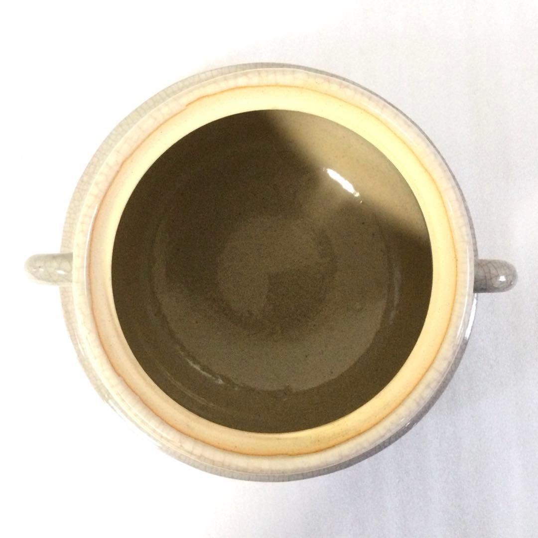 砥部焼 萩手茶釜形水指 白水窯 供箱付 茶道具 B951