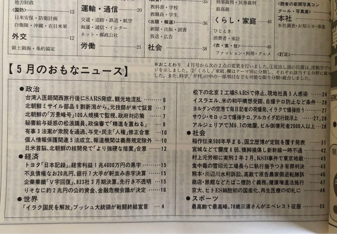 朝日新聞 縮刷版 2003年（平成15年） 7〜12月　6冊セット