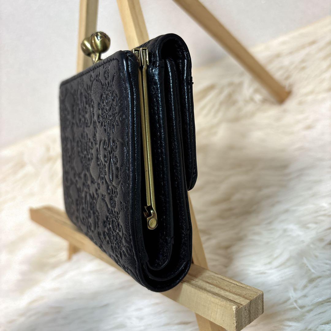 希少 完売品 アナスイ 折り財布 ヴィンテージローズ がま口 レザー ブラック