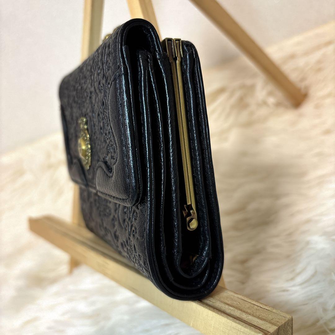 希少 完売品 アナスイ 折り財布 ヴィンテージローズ がま口 レザー ブラック