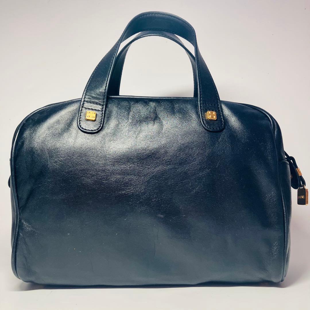美品　ロエベ ミニボストン アマゾナ28アナグラム 金金具 レザー ブラック 黒