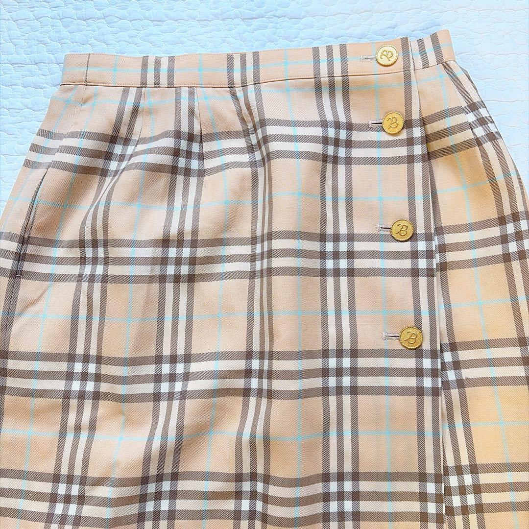 BURBERRYSノバチェック ラップスカート 11号　金ボタンヴィンテージ