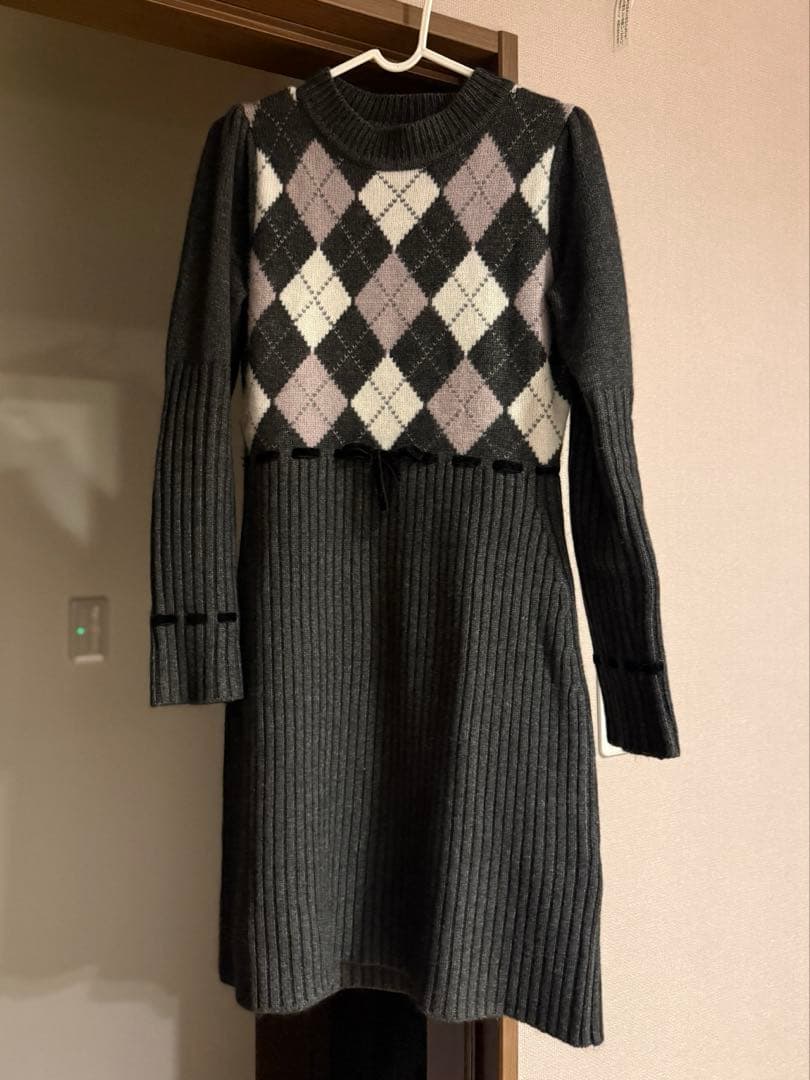 ワンピース Herlipto Moor Argyle Ribbon Knit Dress M