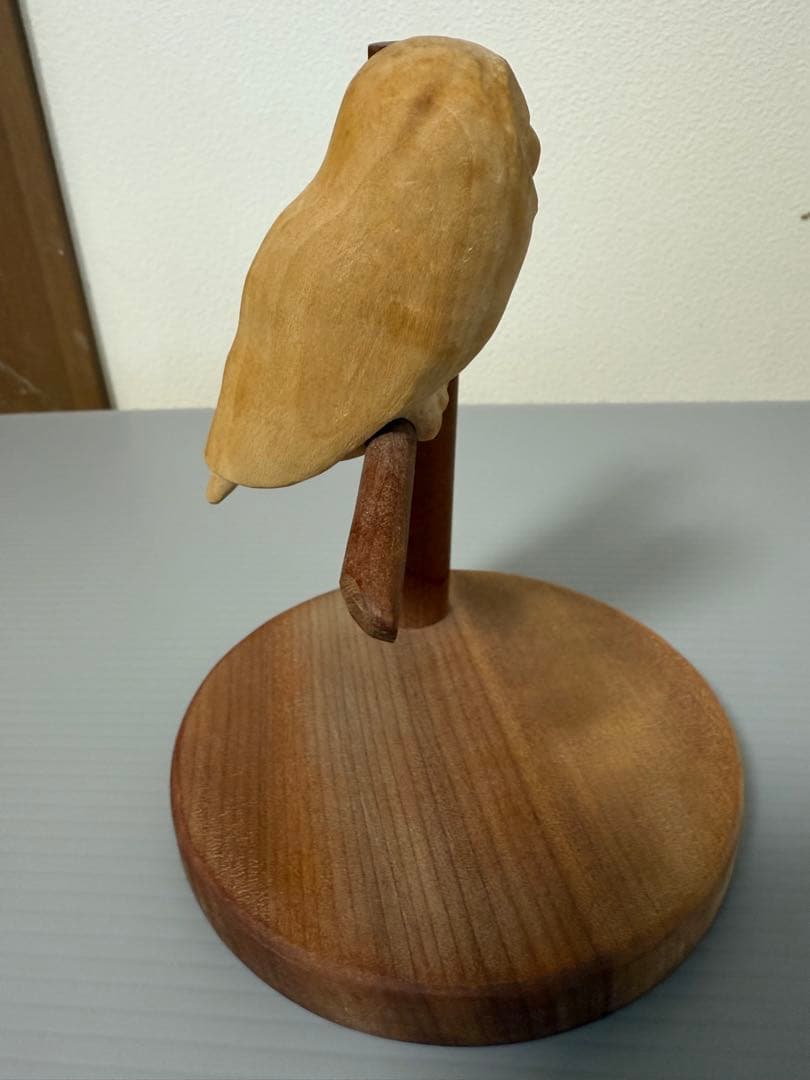 木製フクロウの彫刻オブジェ①★木彫りのふくろう置物★OWL★小泉順子さん製作