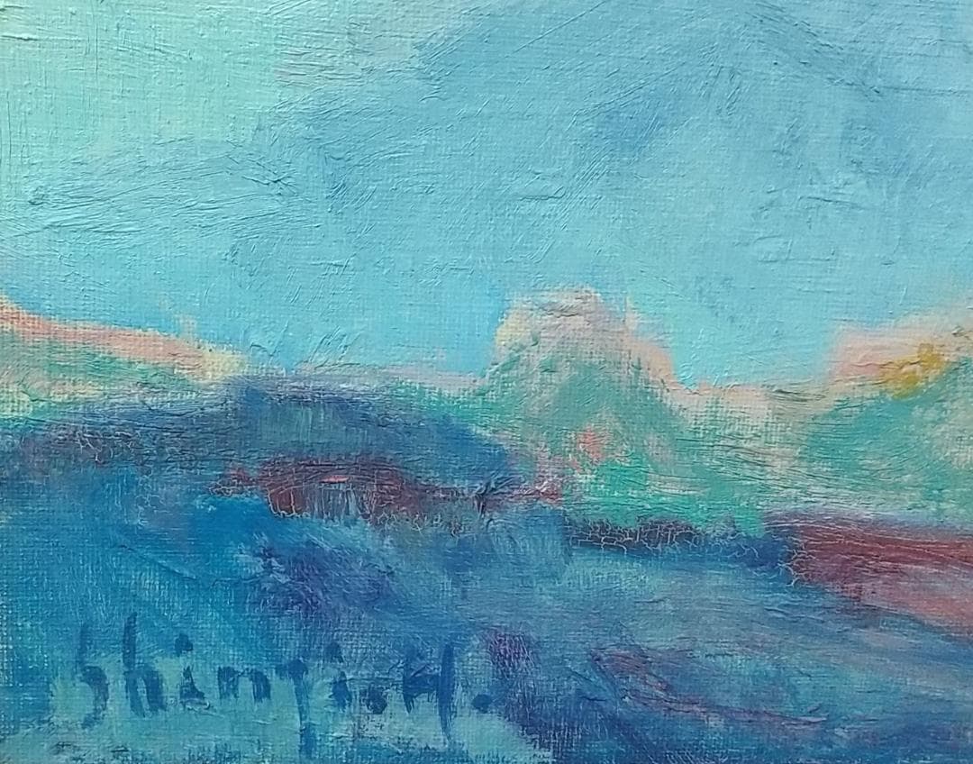 絵画「暁明」中伊豆 富士山 油絵 油彩画 真作 F4 風景画 アート