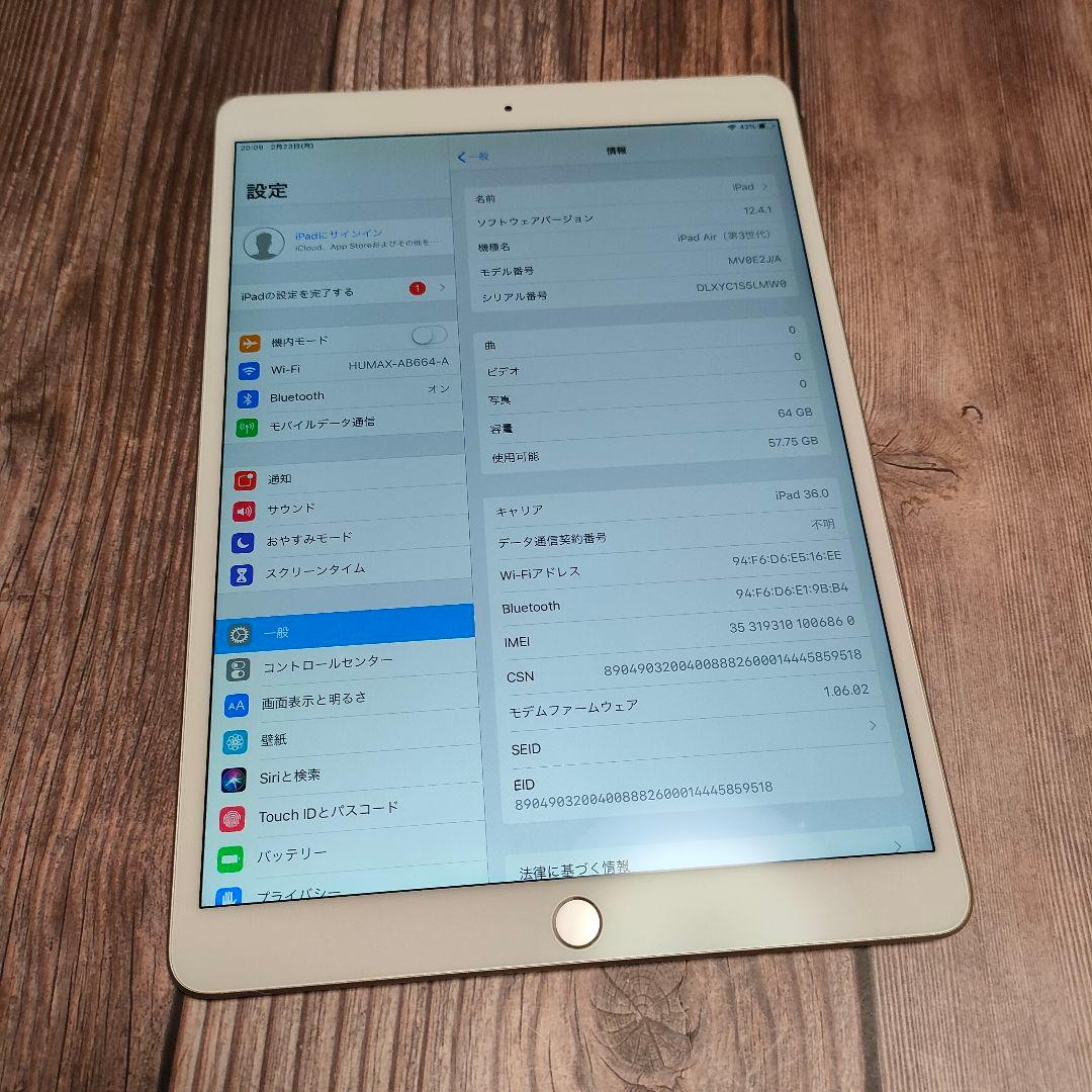 apple iPad Air 3世代 64GB SIMフリー バッテリー96%