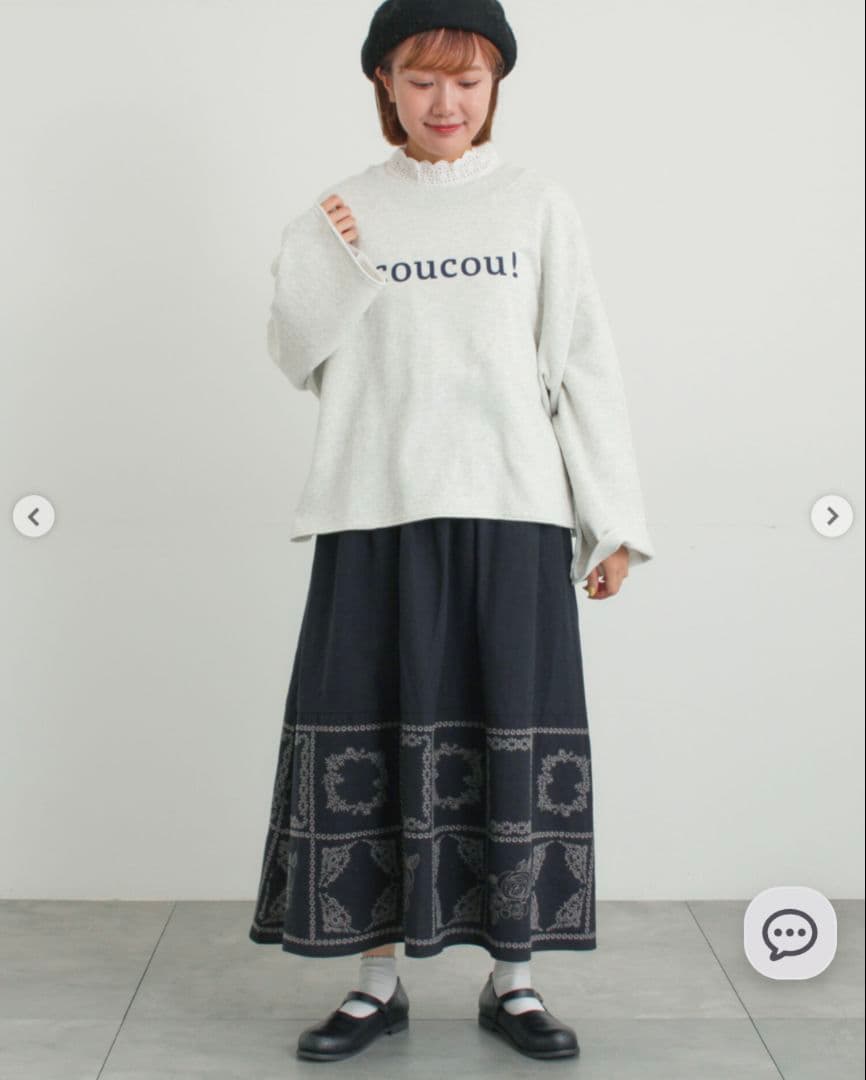 新品タグ付き　サマンサモスモス　裾モチーフ刺繍ギャザースカート　ブラック　黒色