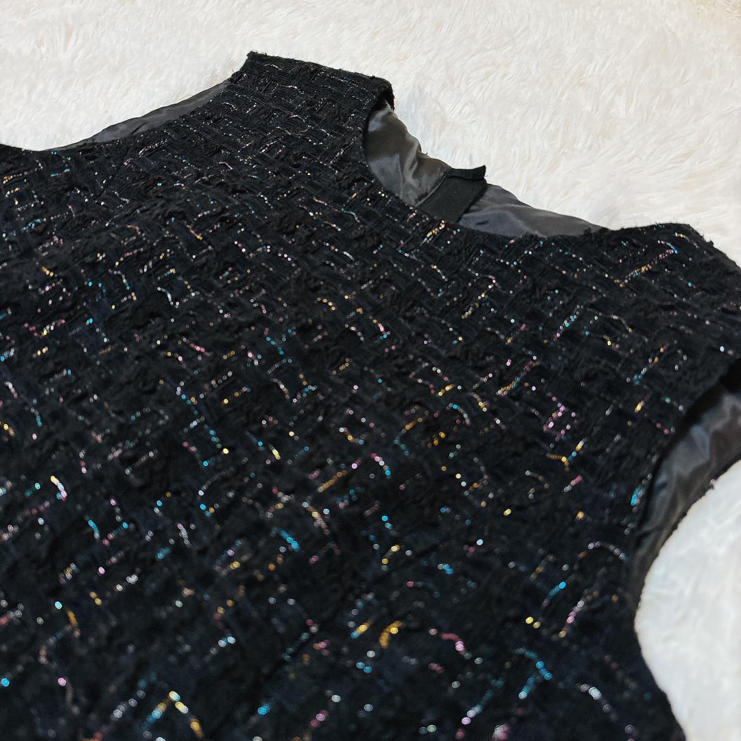 【美品】ANAYI ラメツイードティアード ノースリーブワンピース 38