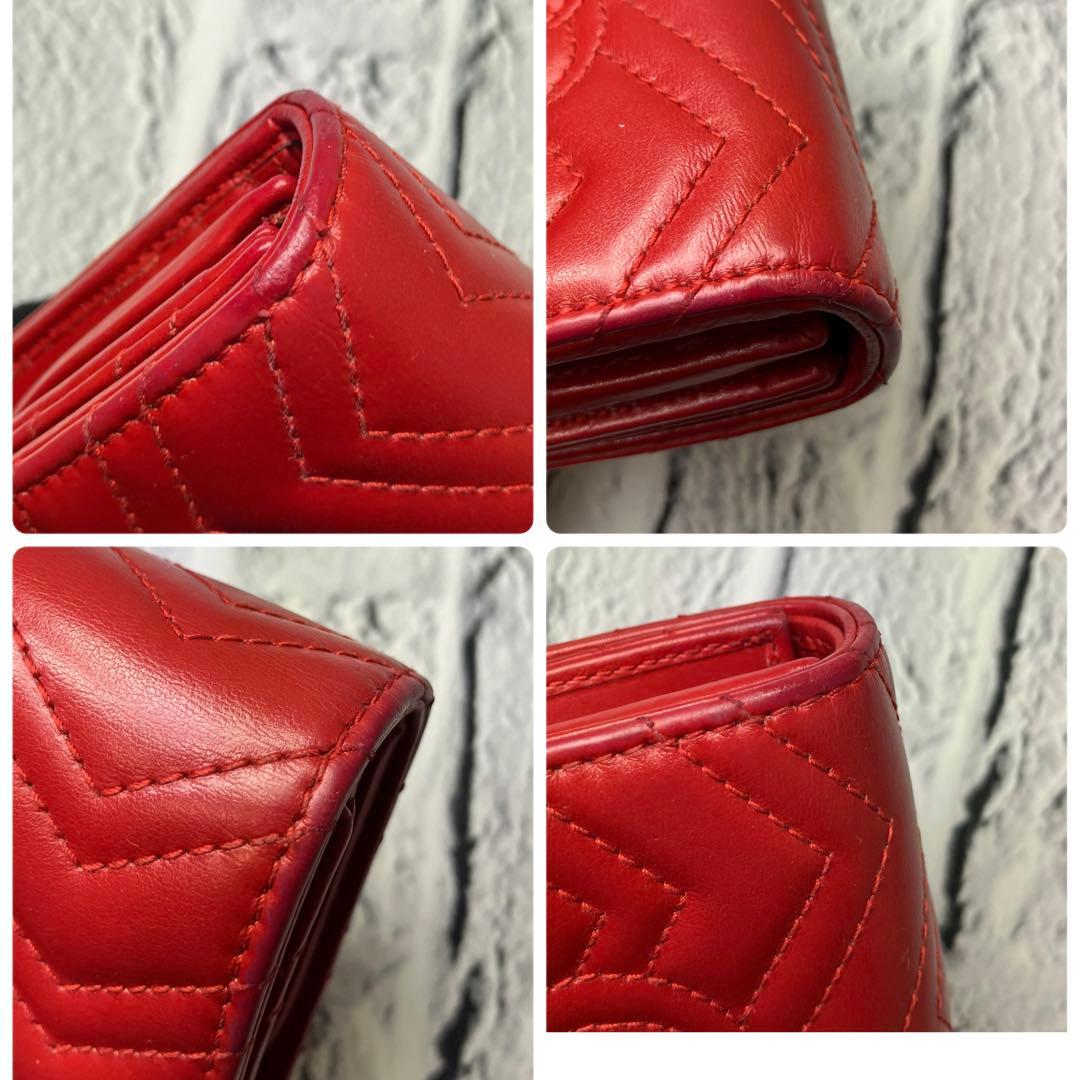 美品✨グッチ マーモント ゴールド金具 キルティング 本革 レザー 三つ折り財布