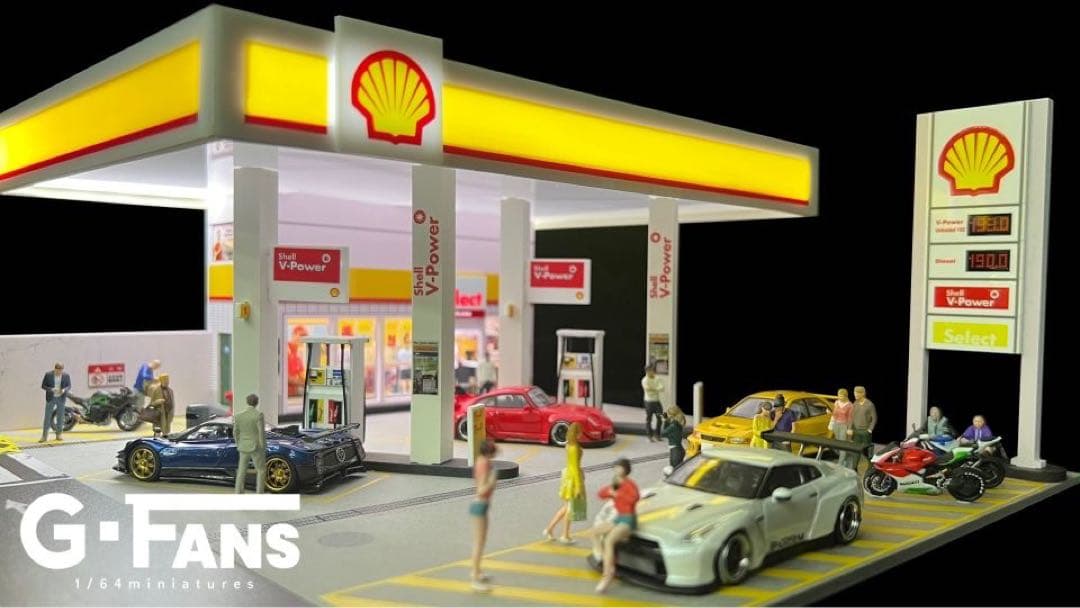 新発売 1/64 shellガソリンスタンドジオラマ　駐車場付き　G-FANS