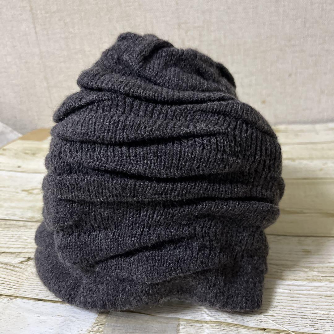 ノグチニット くしゅくしゅニット帽 裏地付き チャコールグレー 美品