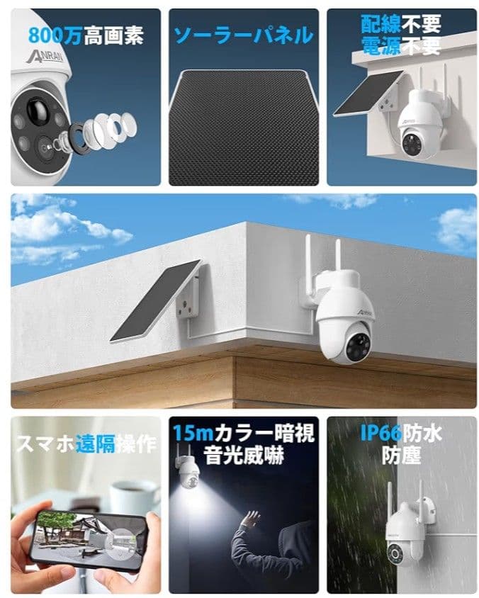 【新品未開封】ANRAN防犯カメラ　800万画素　ワイヤレス　ソーラーパネル