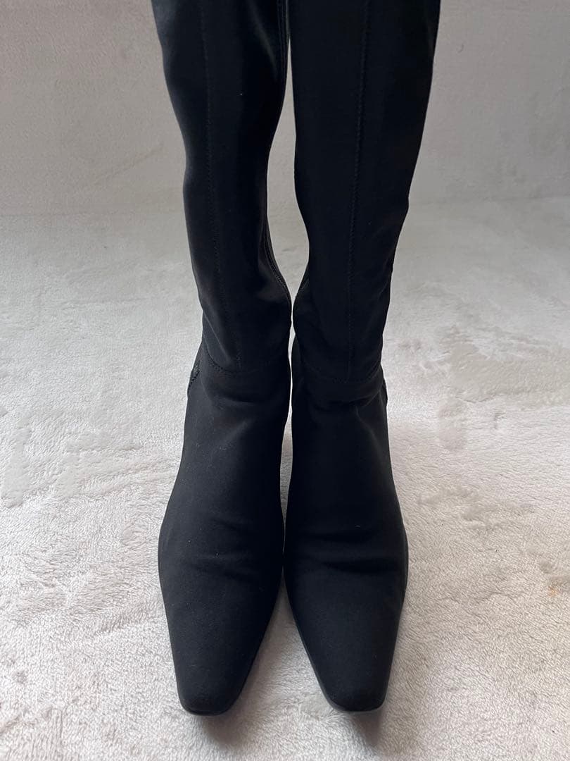 PRADA ストレッチ　ロングブーツ ヒール　ブラック　23.5