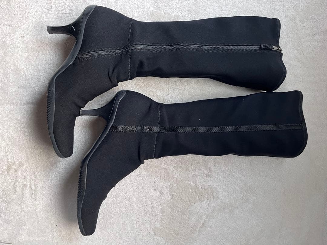 PRADA ストレッチ　ロングブーツ ヒール　ブラック　23.5