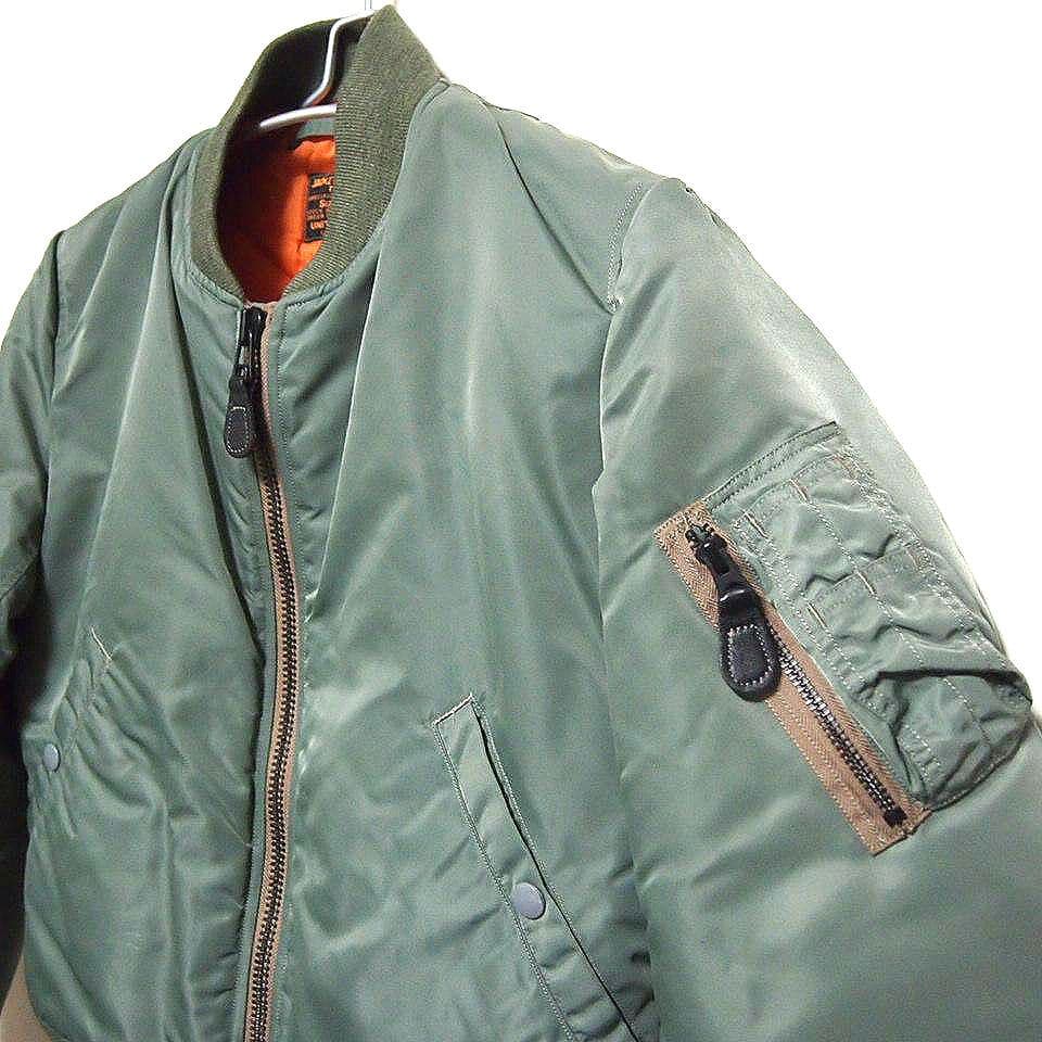 美品★UNITED CARR　中綿　ナイロン　牛革レザー　MA-1　オリーブ