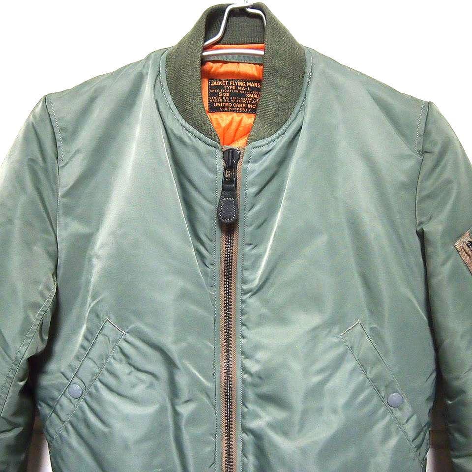 美品★UNITED CARR　中綿　ナイロン　牛革レザー　MA-1　オリーブ