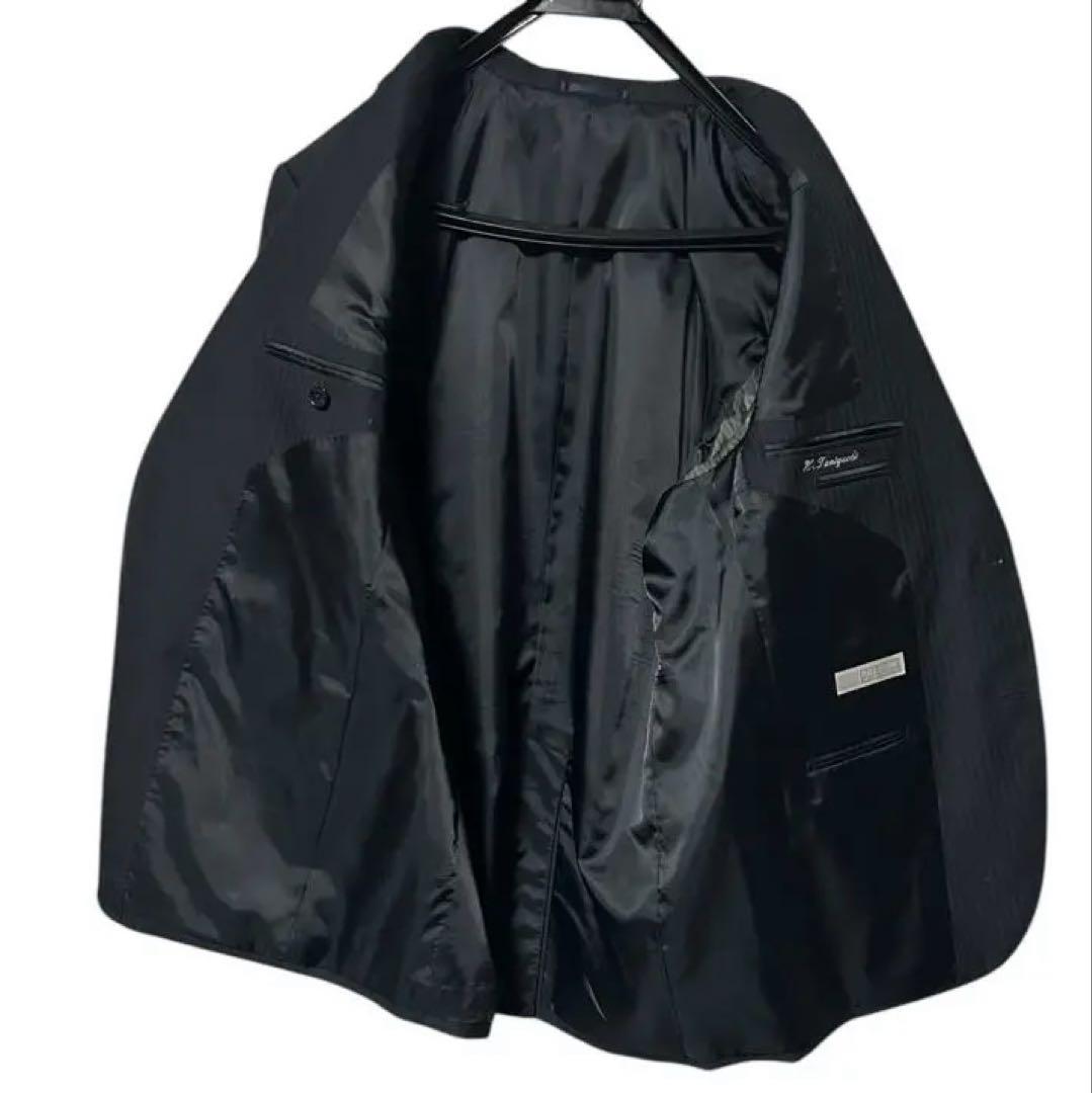 美品✨紺色ストライプスーツ　 パンツ2本付き　大きめ　洋服の青山