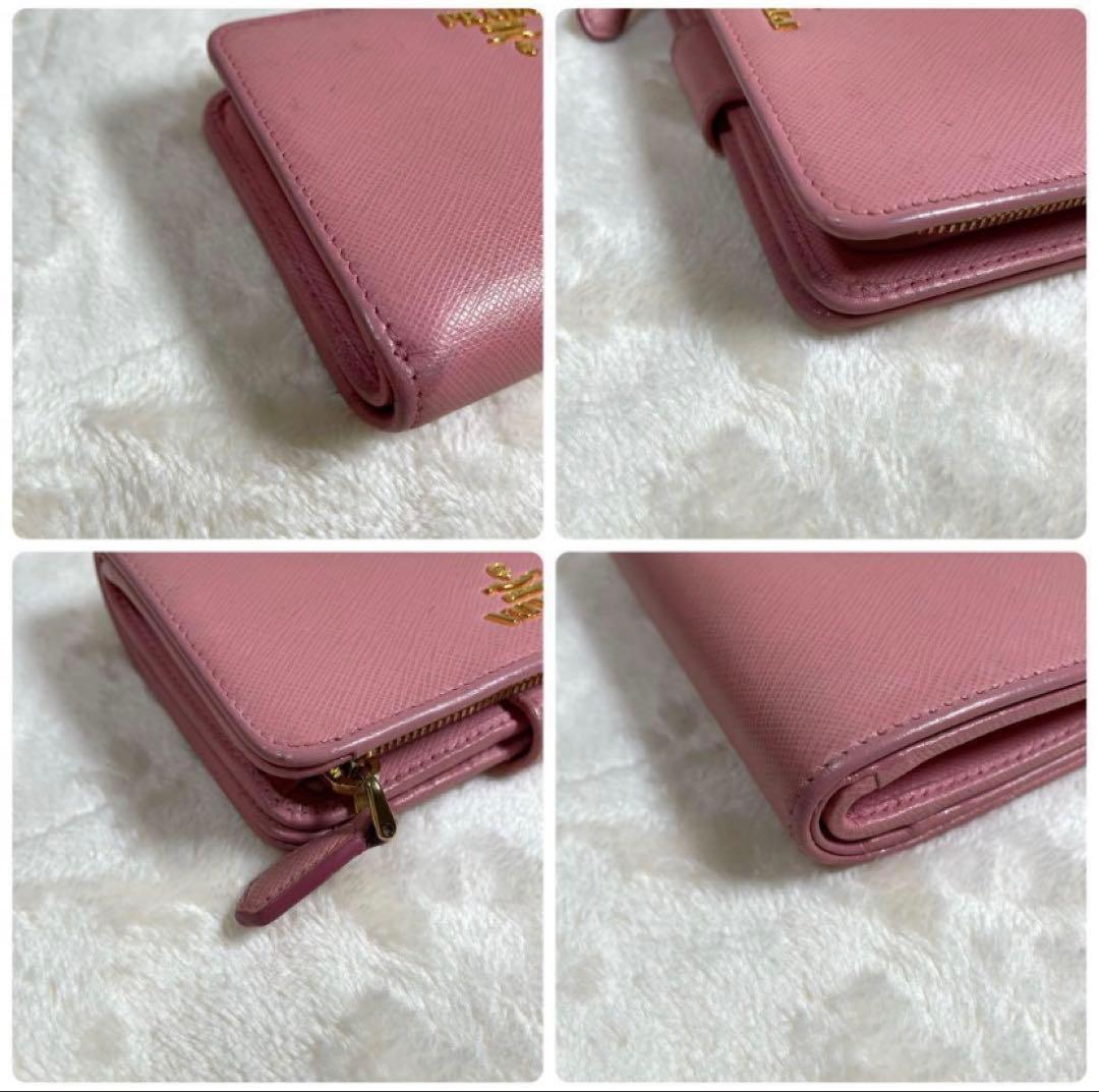 【人気】PRADA 二つ折り財布 ピンク ペオニアベルト サフィアーノ