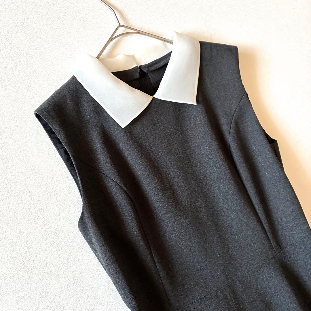 極美品✨定価14万　FOXEY　白襟ワンピース　Aライン　フレア　グレー　40